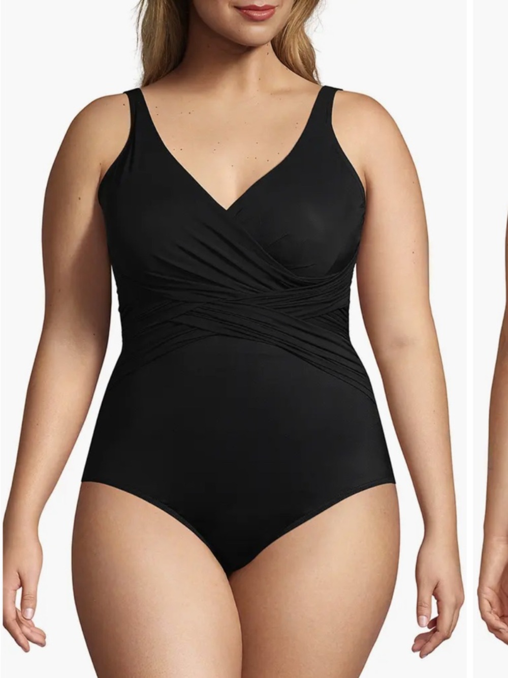 Lands' End Women's SlenderSuit Wrap One Piece Swimsuit Size 14 Tummy Control NWT